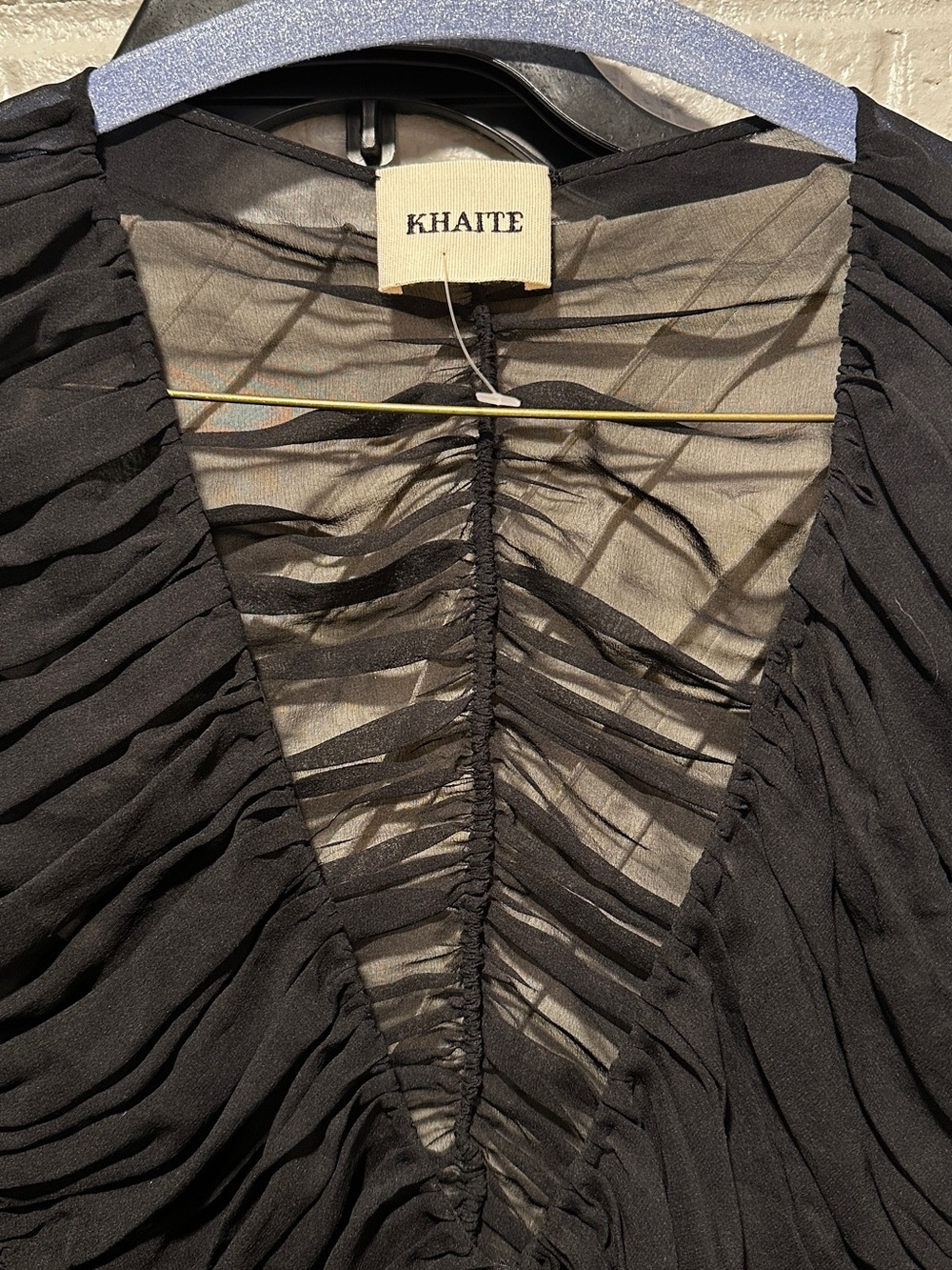 NWT Khaite Lita Ruched V-Neck Stretch Silk Black Top Size 10 - Picture 8 of 13